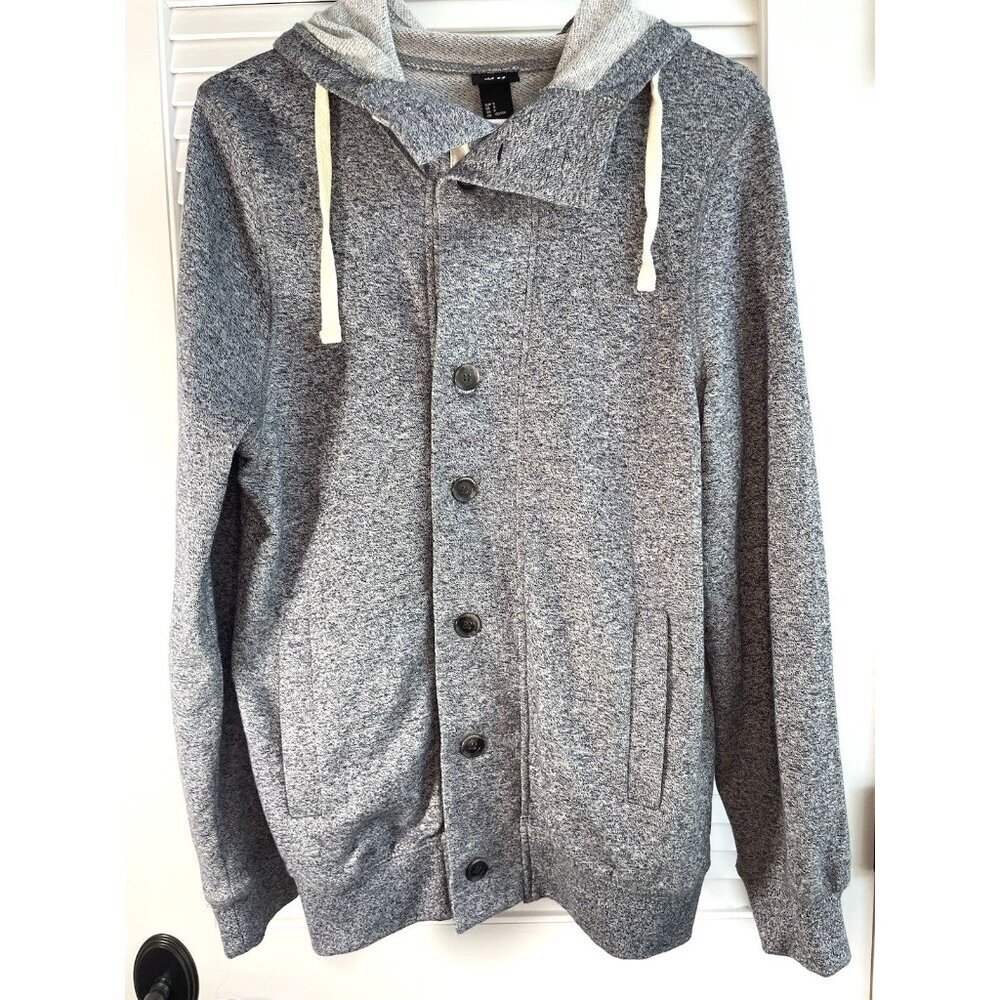 H&M Unisex Button Down Cotton Lightweight Hooded Jacket Size S Color Gray NWT